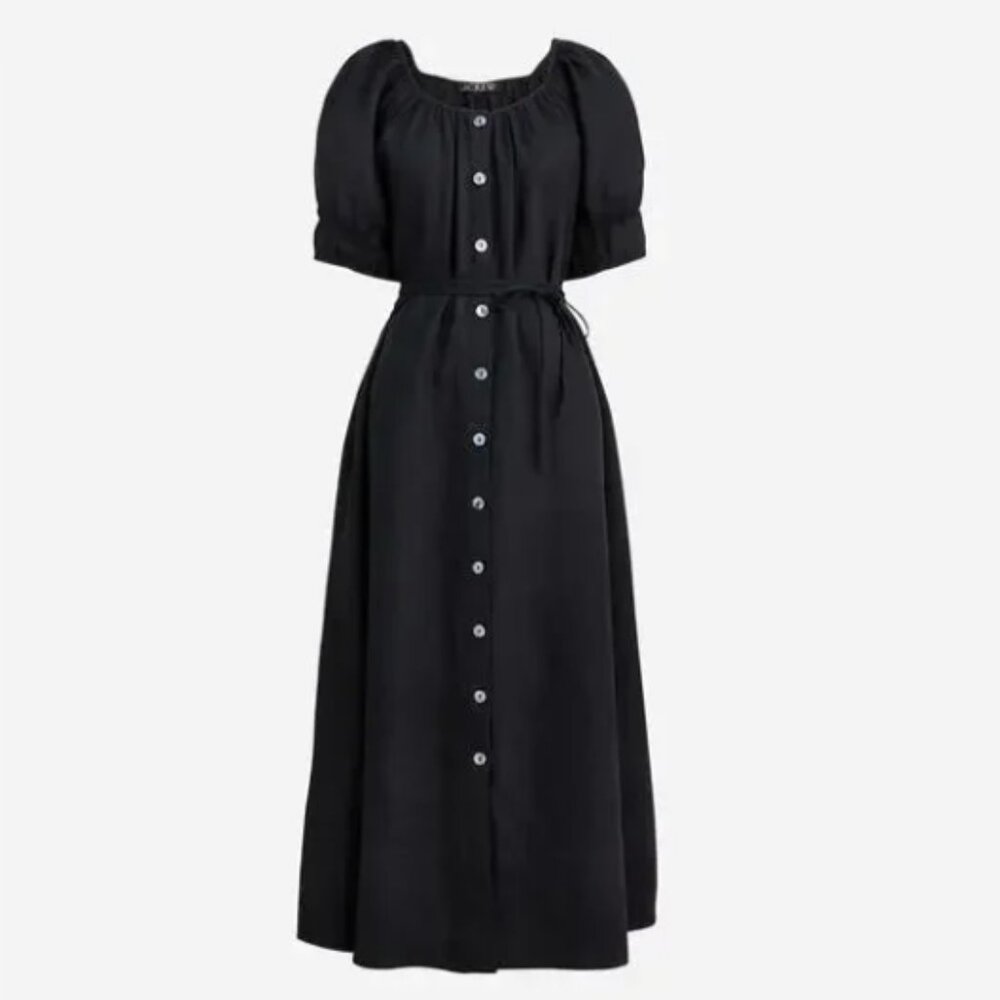 110 NWT JCrew Button Up Midi Dress in BLACK LINEN